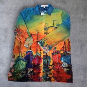 Leoma Lovegrove Sailboats Sunset Art Shirt Tunic Top Large Colorful Abstract N19